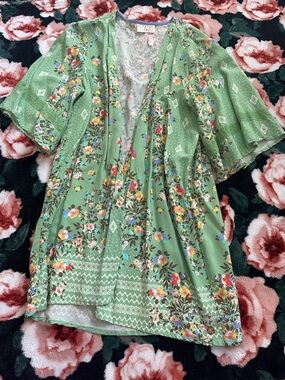 Green Floral Kimono Cover-Up Matilda Jane Like New size 12 Girla